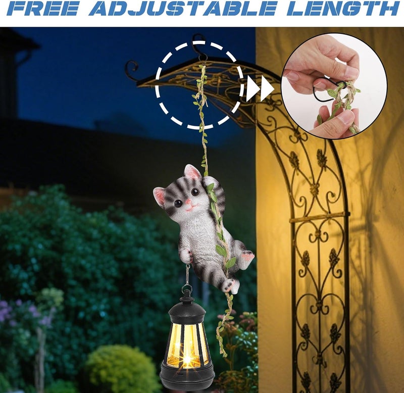 ZaaYee Solar Hanging Cat Statue, Outdoor Resin Black Cat Figurine with LED Lights, Kitty Animal Ornament for Garden, Fence, Porch, Patio, Yard Decor, Dusk to Dawn Auto On/Off - Image 5